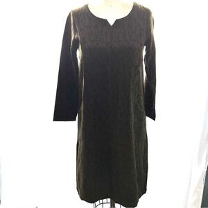 Women's Dark Green Textured Brocade Long Sleeve Sheath Dress w/Front Pockets-M